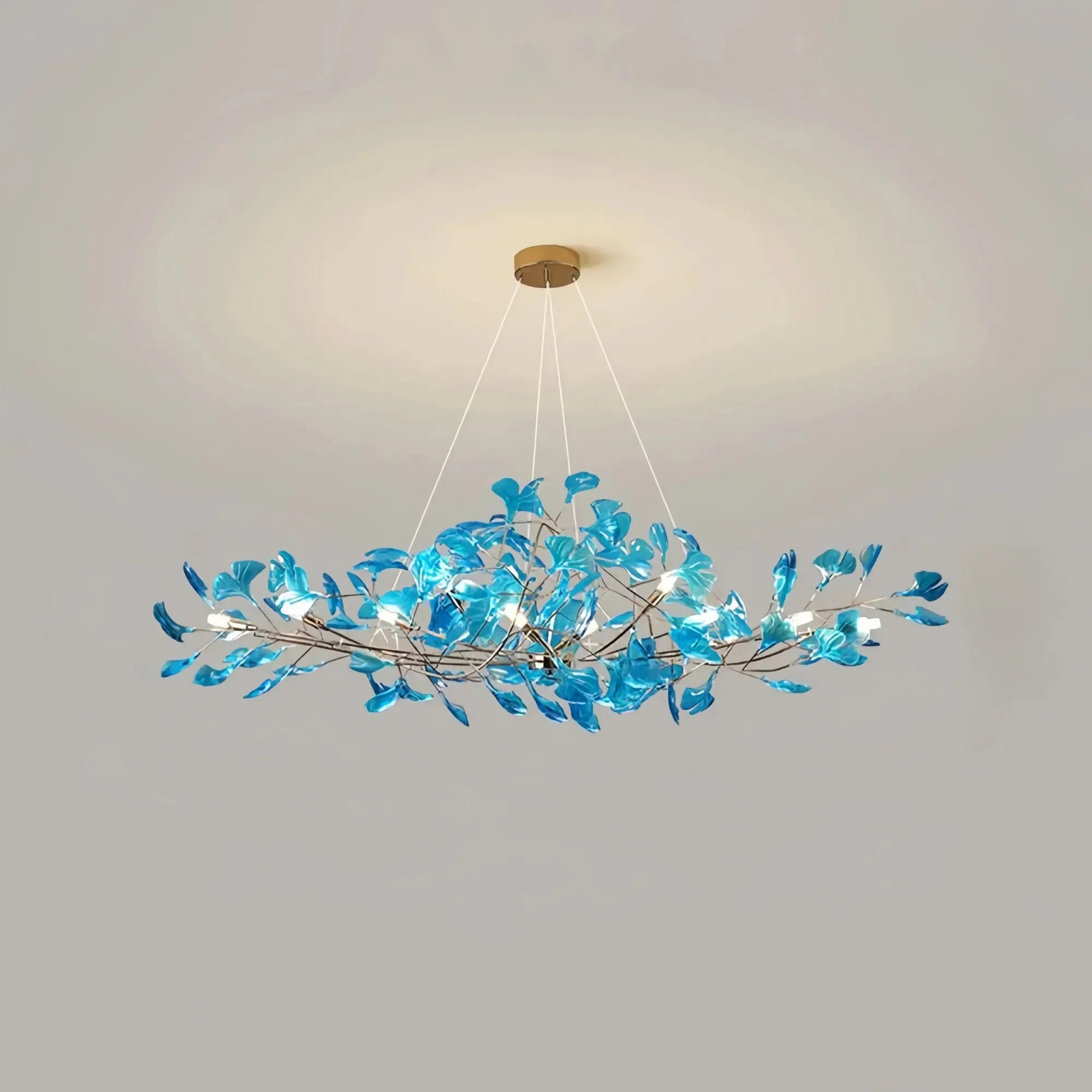 Colorful Glass Ginkgo Leaf Chandelier - Size A: 31.5″ LSapphireBriglighting