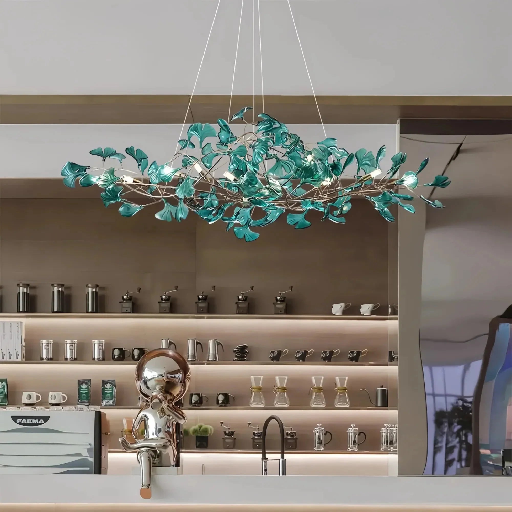 Colorful Glass Ginkgo Leaf Chandelier - Size A: 31.5″ LSapphireBriglighting