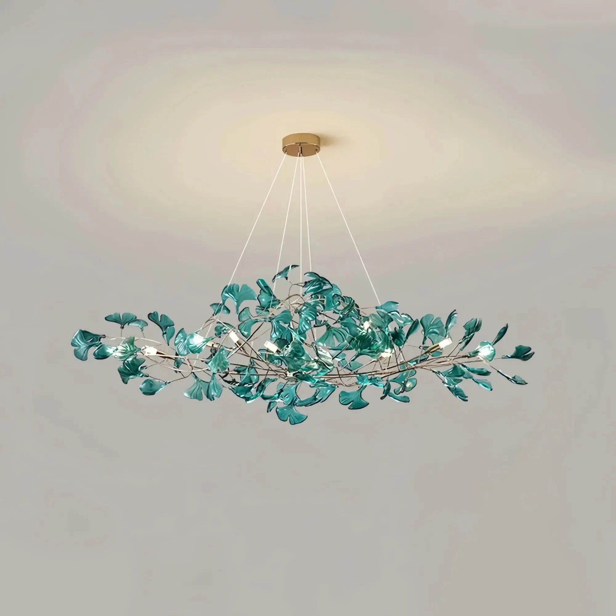 Colorful Glass Ginkgo Leaf Chandelier - Size A: 31.5″ LSapphireBriglighting