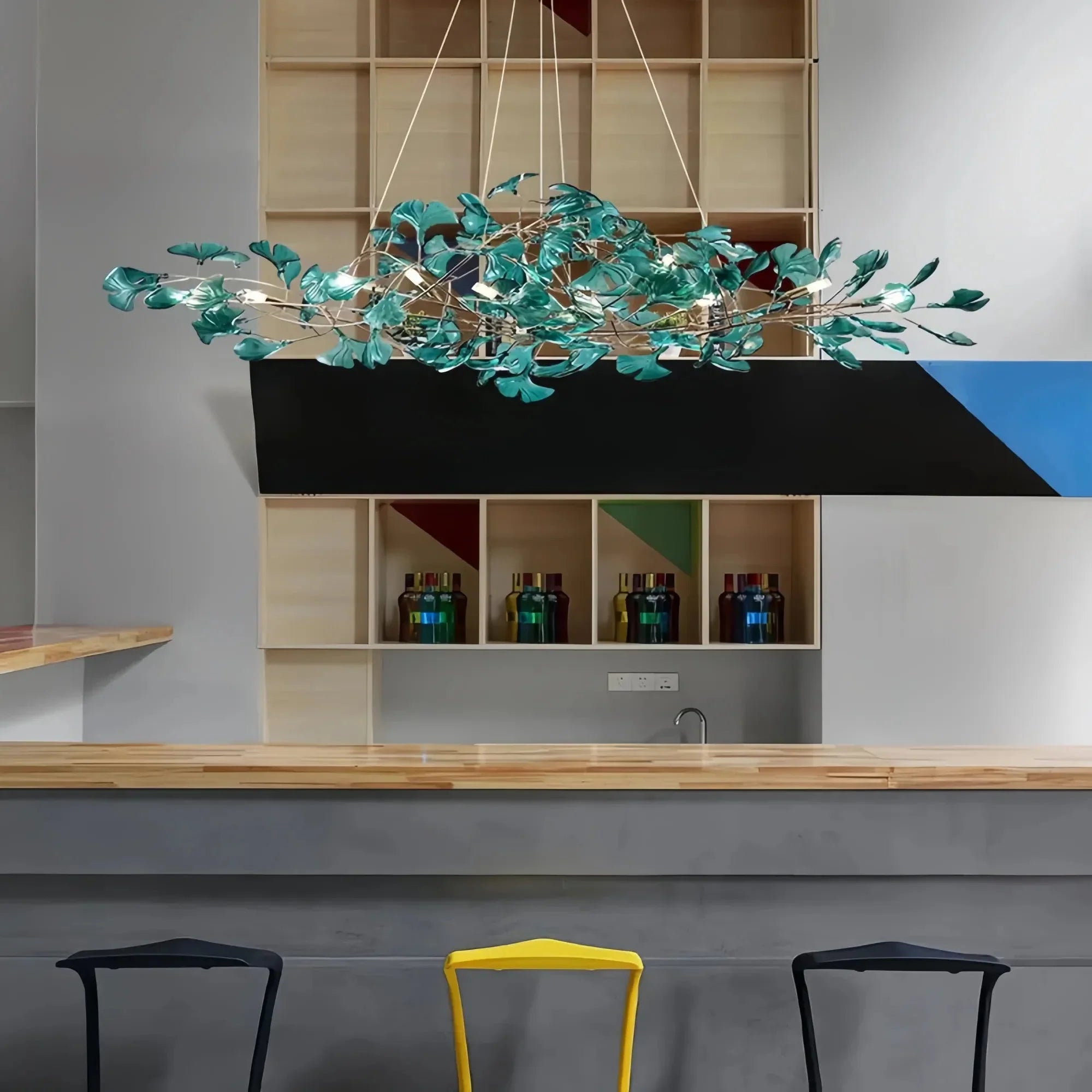 Colorful Glass Ginkgo Leaf Chandelier - Size A: 31.5″ LSapphireBriglighting