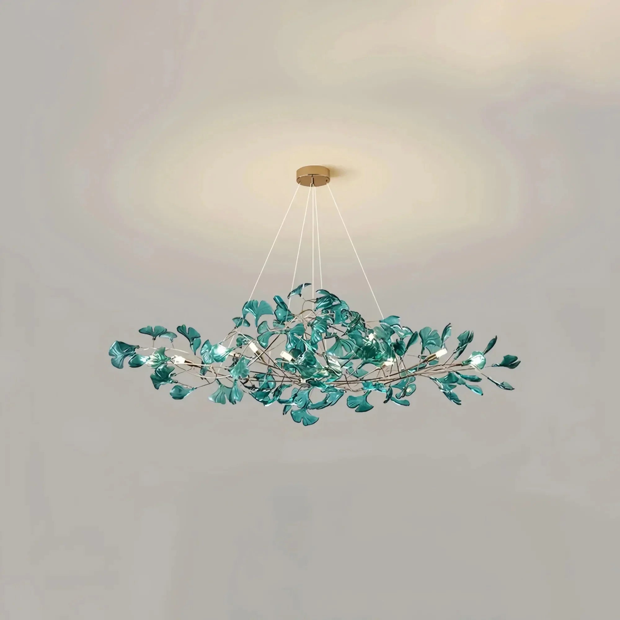 Colorful Glass Ginkgo Leaf Chandelier - Size A: 31.5″ LSapphireBriglighting