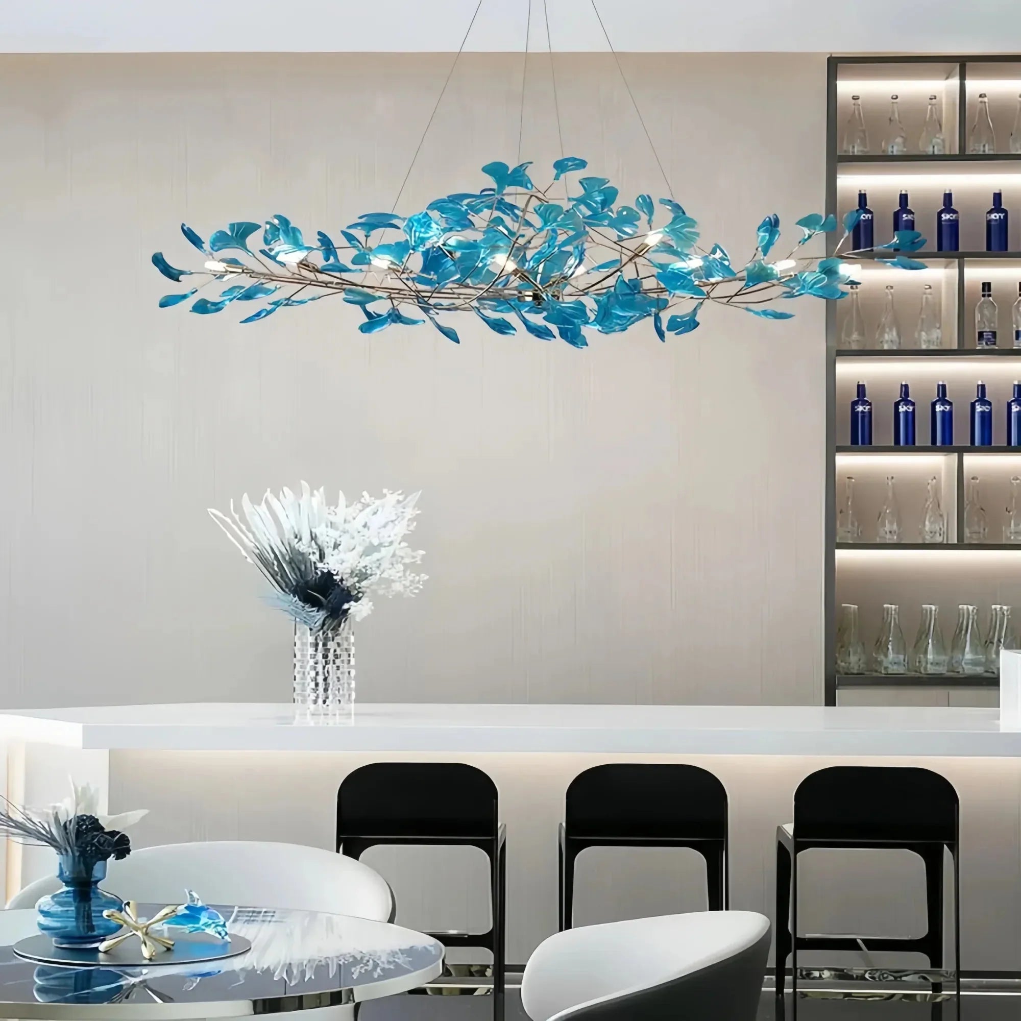 Colorful Glass Ginkgo Leaf Chandelier - Size A: 31.5″ LSapphireBriglighting