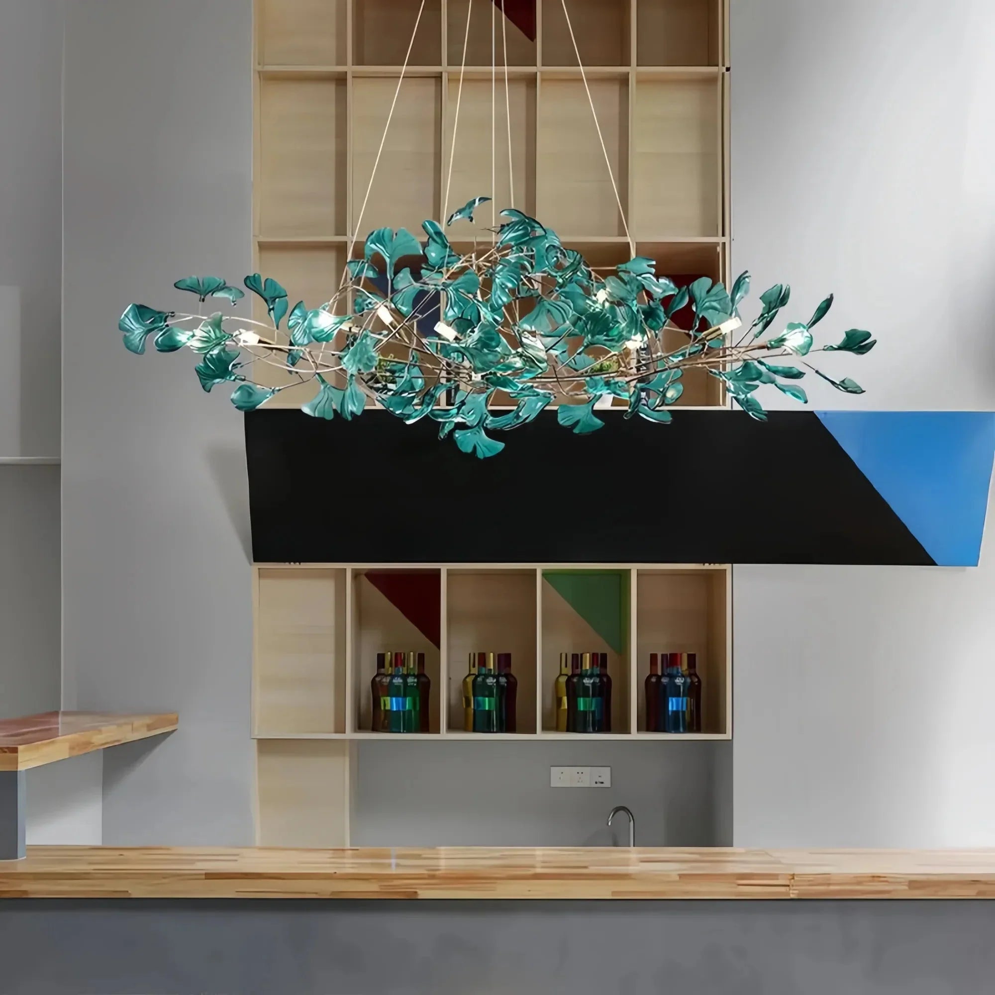 Colorful Glass Ginkgo Leaf Chandelier - Size A: 31.5″ LSapphireBriglighting