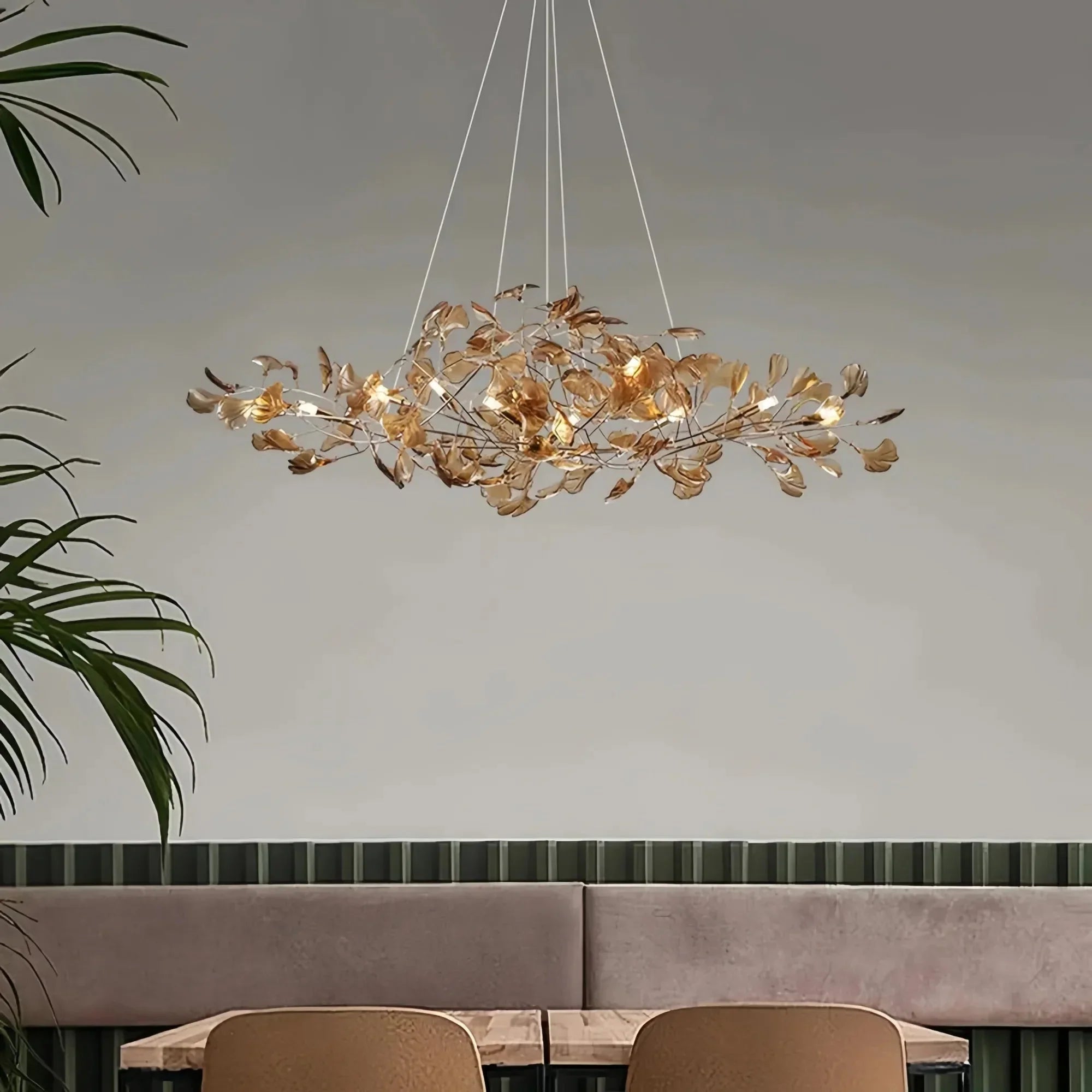 Colorful Glass Ginkgo Leaf Chandelier - Size A: 31.5″ LSapphireBriglighting