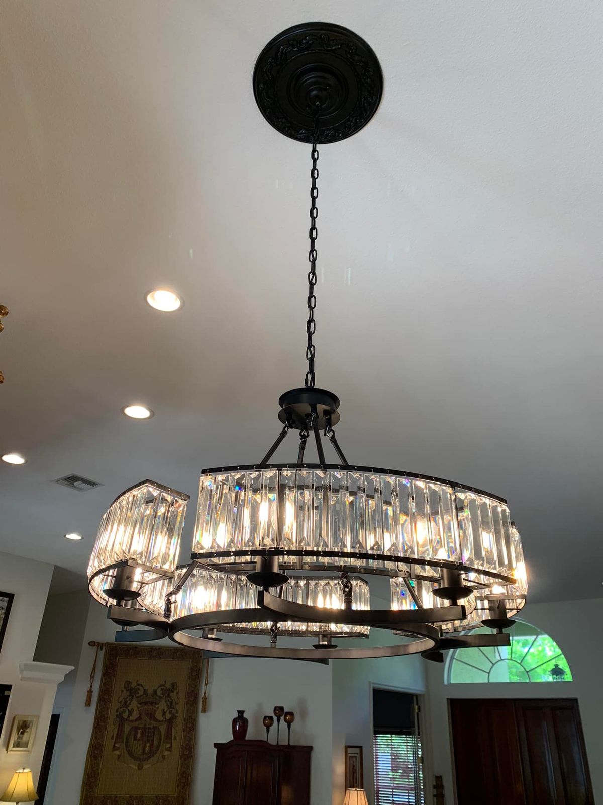 Decorative 6/ 8/ 10/ 12-Light Crystal Ceiling Chandelier Triangular Prism Island Light Fixture Metal Shade for Living Room-Briglighting