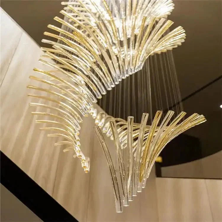 European Style Spiral Glass Chandelier for Staircase/Foyer/Hotel/Villa - D23.6"*H70.9"Warm LightBriglighting