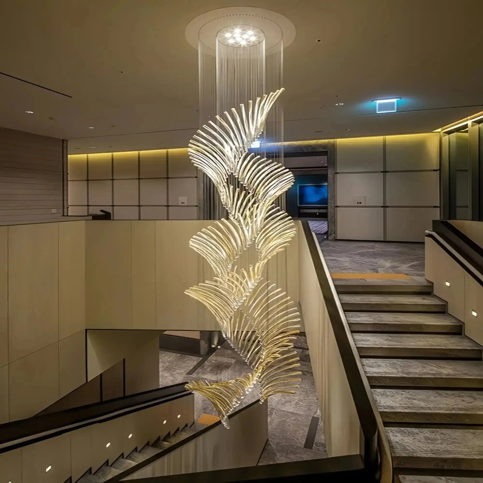 European Style Spiral Glass Chandelier for Staircase/Foyer/Hotel/Villa - D23.6"*H70.9"Warm LightBriglighting