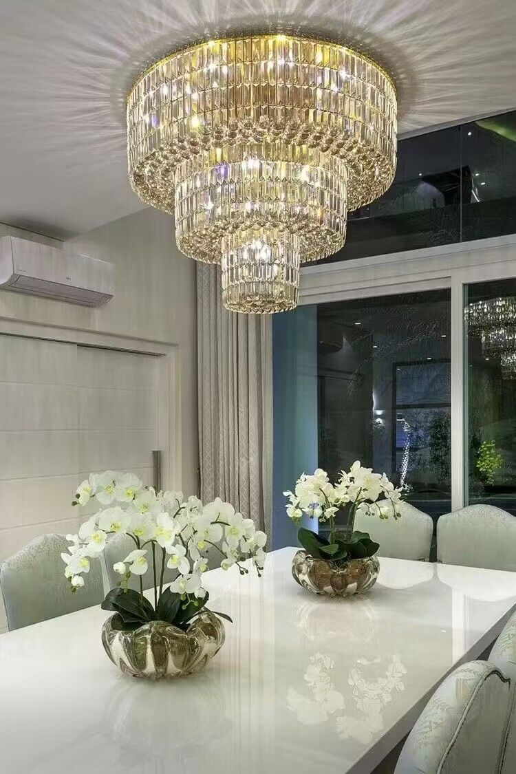 Extra Large Gold Flush Mount Crystal Light Round 3-layers Decorative Living Room/Dining Room Light Fixture-Chandeliers-Briglighting