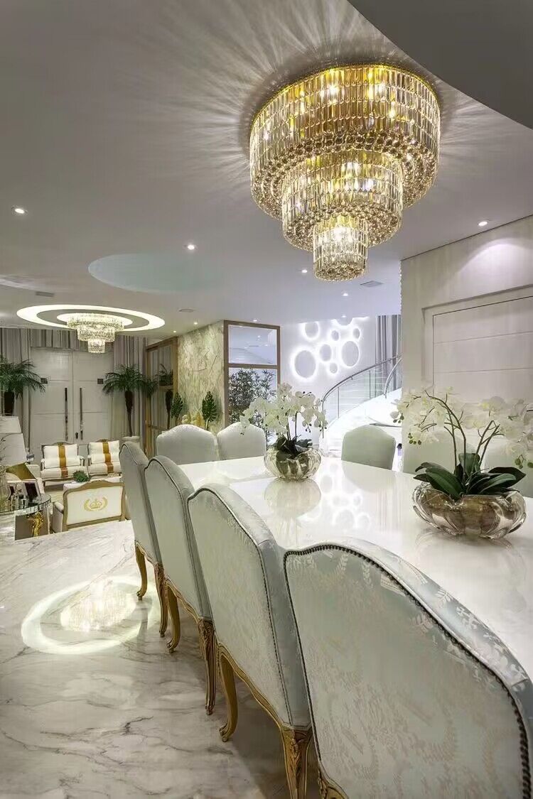 Extra Large Gold Flush Mount Crystal Light Round 3-layers Decorative Living Room/Dining Room Light Fixture-Chandeliers-Briglighting