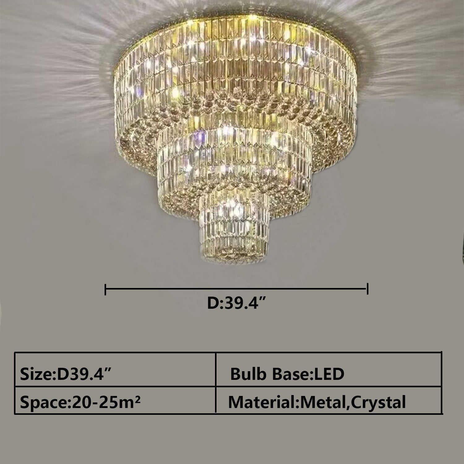 Extra Large Gold Flush Mount Crystal Light Round 3-layers Decorative Living Room/Dining Room Light Fixture-Chandeliers-Briglighting