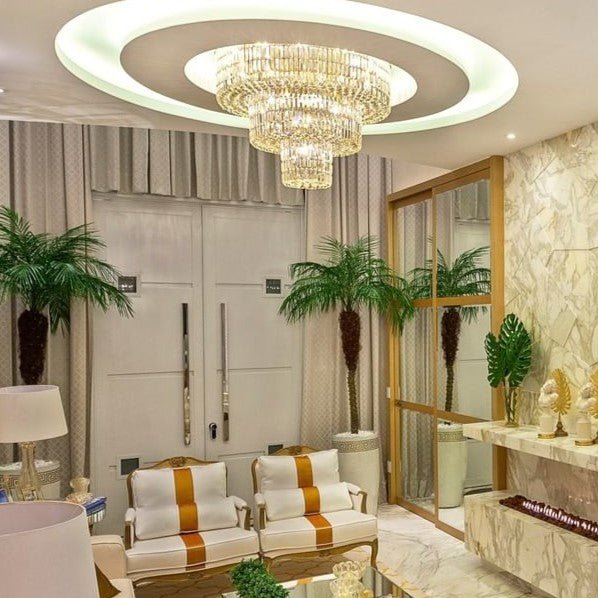 Extra Large Gold Flush Mount Crystal Light Round 3-layers Decorative Living Room/Dining Room Light Fixture-Chandeliers-Briglighting