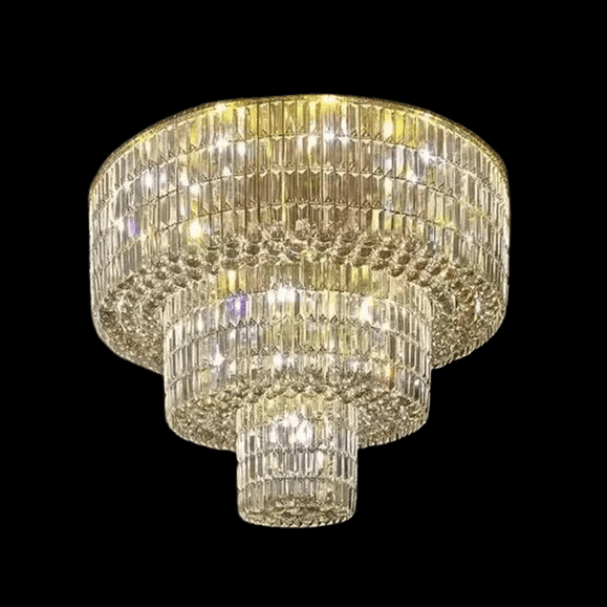 Extra Large Gold Flush Mount Crystal Light Round 3-layers Decorative Living Room/Dining Room Light Fixture-Chandeliers-Briglighting