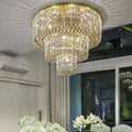 Extra Large Gold Flush Mount Crystal Light Round 3-layers Decorative Living Room/Dining Room Light Fixture-Chandeliers-Briglighting