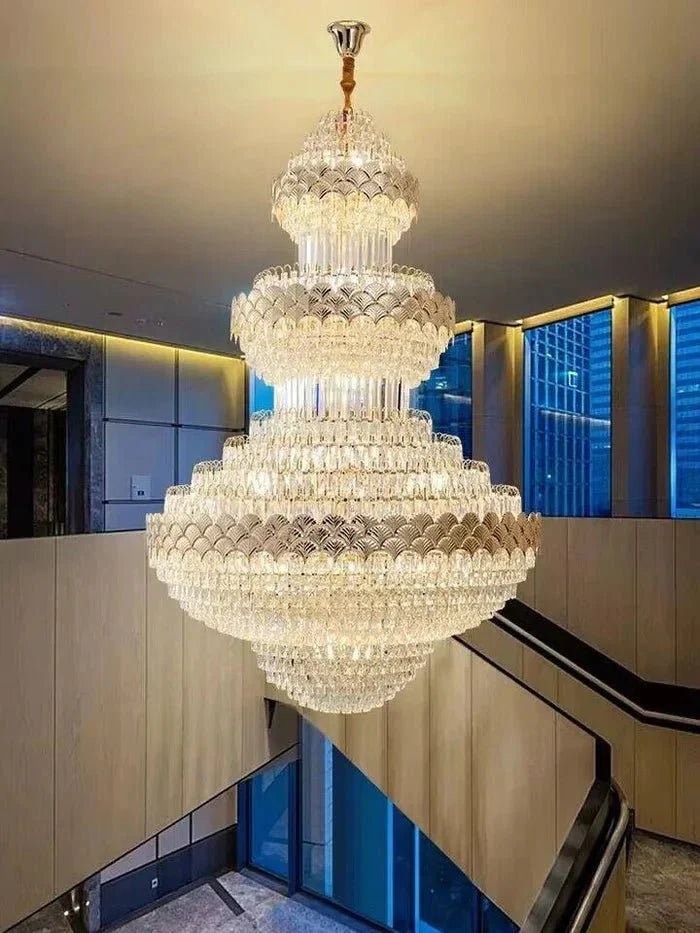 Extra Large Multi - layers Gold Luxury Crystal Chandelier Modern Empire Decrative Crystal Light For Living Room/Foyer/Staircase - D31.5"*H47.2"Warm LightBriglighting