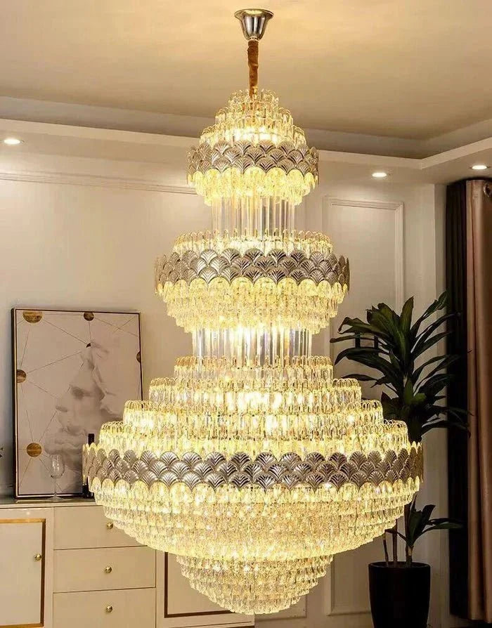 Extra Large Multi - layers Gold Luxury Crystal Chandelier Modern Empire Decrative Crystal Light For Living Room/Foyer/Staircase - D31.5"*H47.2"Warm LightBriglighting