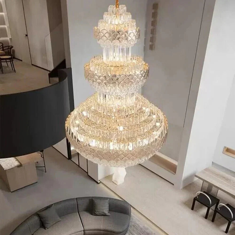 Extra Large Multi - layers Gold Luxury Crystal Chandelier Modern Empire Decrative Crystal Light For Living Room/Foyer/Staircase - D31.5"*H47.2"Warm LightBriglighting