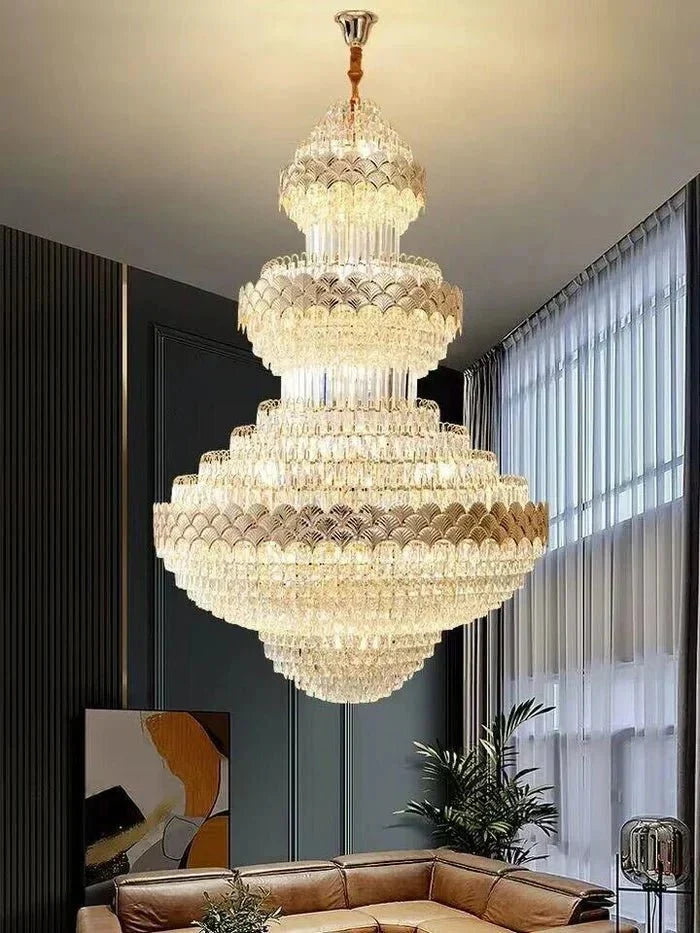 Extra Large Multi - layers Gold Luxury Crystal Chandelier Modern Empire Decrative Crystal Light For Living Room/Foyer/Staircase - D31.5"*H47.2"Warm LightBriglighting