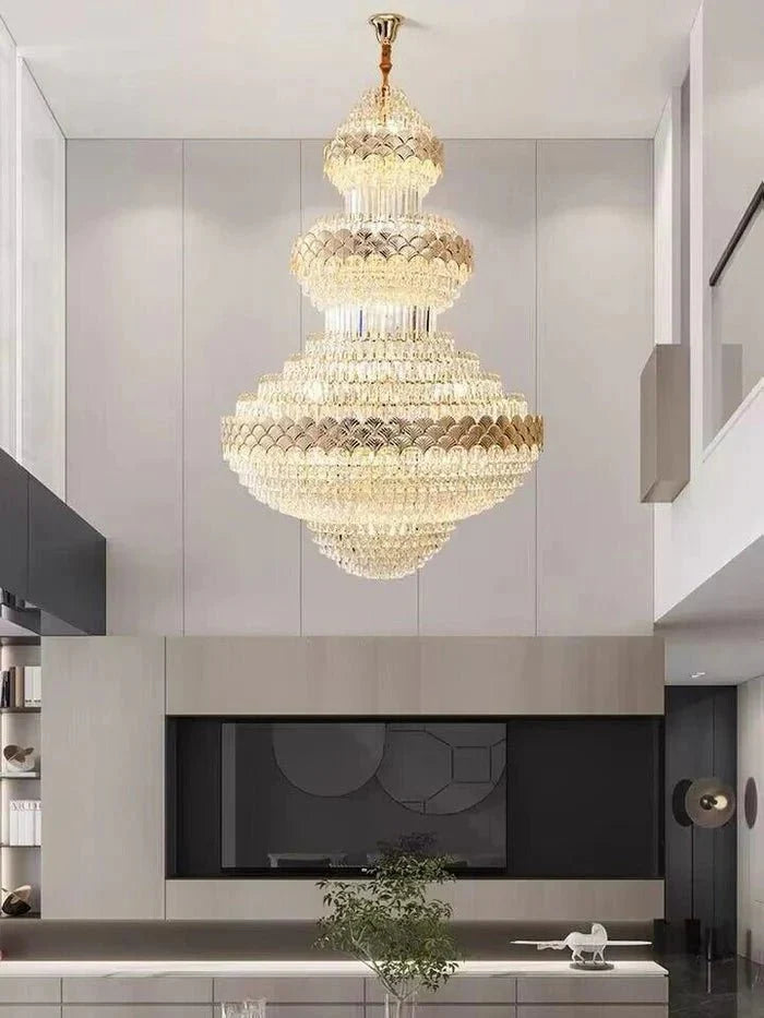Extra Large Multi - layers Gold Luxury Crystal Chandelier Modern Empire Decrative Crystal Light For Living Room/Foyer/Staircase - D31.5"*H47.2"Warm LightBriglighting