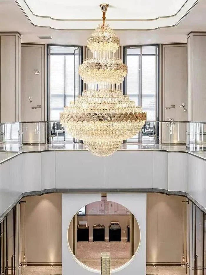 Extra Large Multi - layers Gold Luxury Crystal Chandelier Modern Empire Decrative Crystal Light For Living Room/Foyer/Staircase - D31.5"*H47.2"Warm LightBriglighting