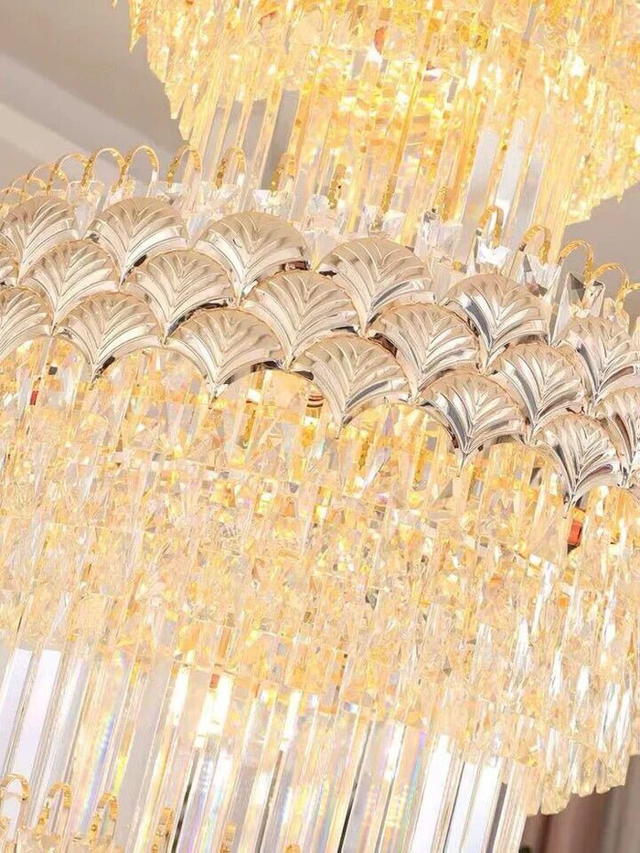 Extra Large Multi - layers Gold Luxury Crystal Chandelier Modern Empire Decrative Crystal Light For Living Room/Foyer/Staircase - D31.5"*H47.2"Warm LightBriglighting