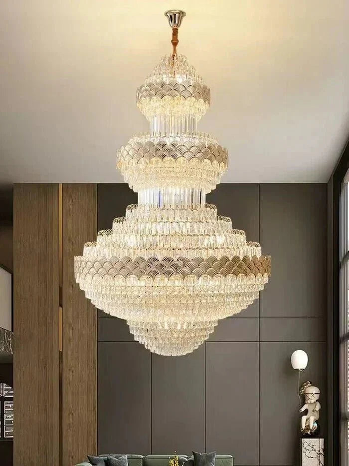 Extra Large Multi - layers Gold Luxury Crystal Chandelier Modern Empire Decrative Crystal Light For Living Room/Foyer/Staircase - D31.5"*H47.2"Warm LightBriglighting