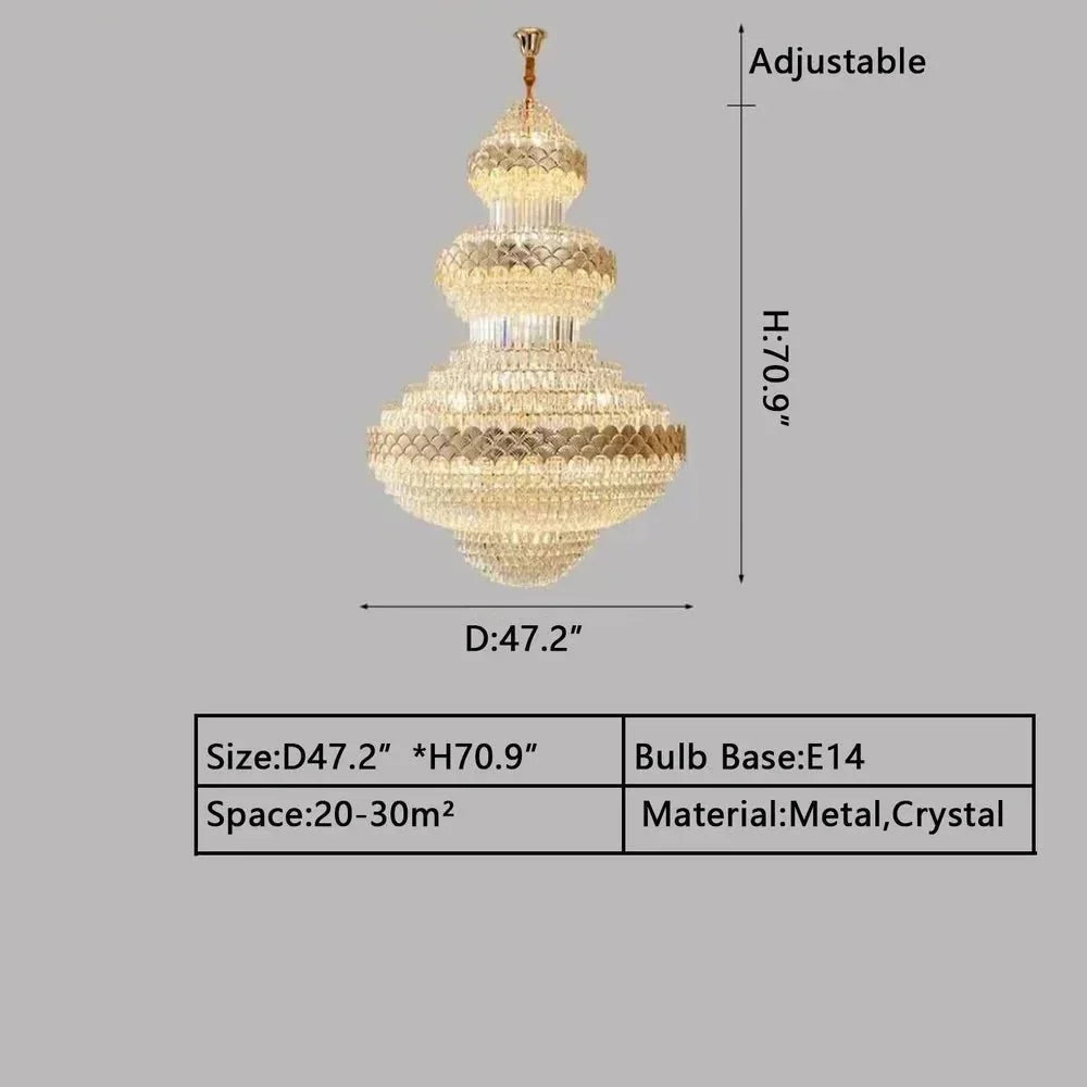 Extra Large Multi - layers Gold Luxury Crystal Chandelier Modern Empire Decrative Crystal Light For Living Room/Foyer/Staircase - D31.5"*H47.2"Warm LightBriglighting
