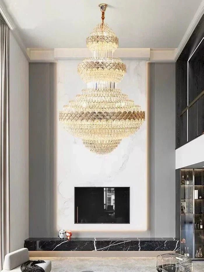Extra Large Multi - layers Gold Luxury Crystal Chandelier Modern Empire Decrative Crystal Light For Living Room/Foyer/Staircase - D31.5"*H47.2"Warm LightBriglighting