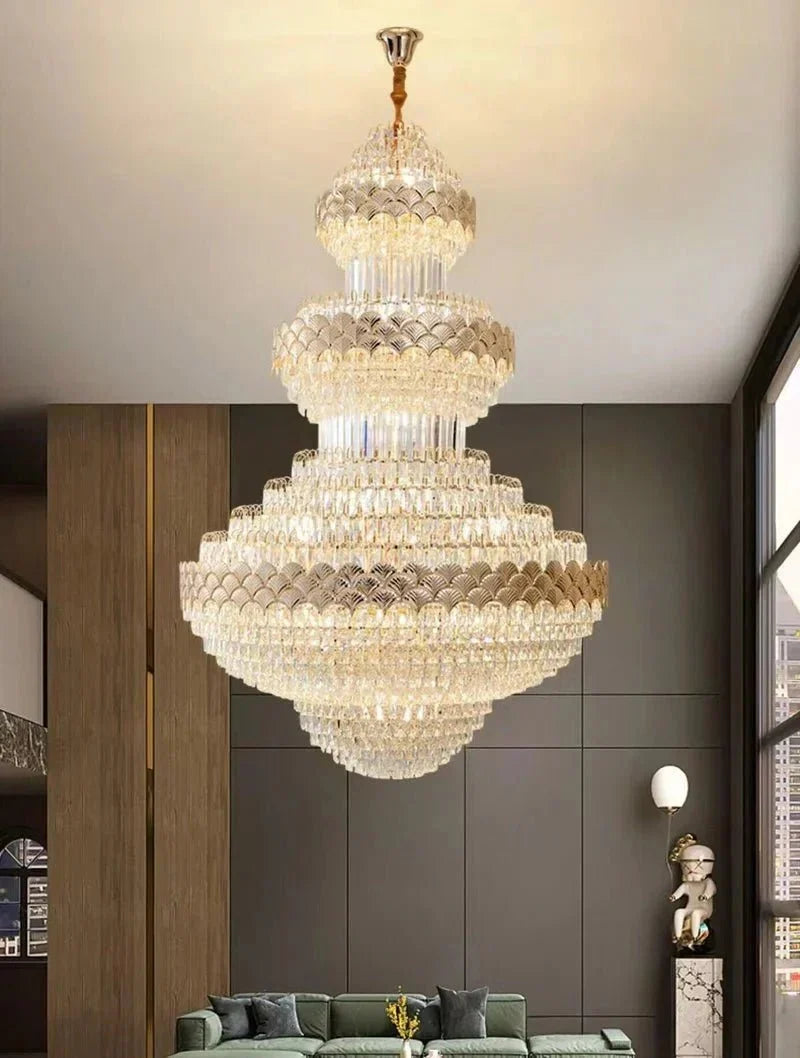 Extra Large Multi - layers Gold Luxury Crystal Chandelier Modern Empire Decrative Crystal Light For Living Room/Foyer/Staircase - D31.5"*H47.2"Warm LightBriglighting