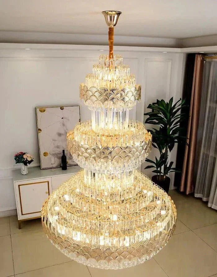 Extra Large Multi - layers Gold Luxury Crystal Chandelier Modern Empire Decrative Crystal Light For Living Room/Foyer/Staircase - D31.5"*H47.2"Warm LightBriglighting