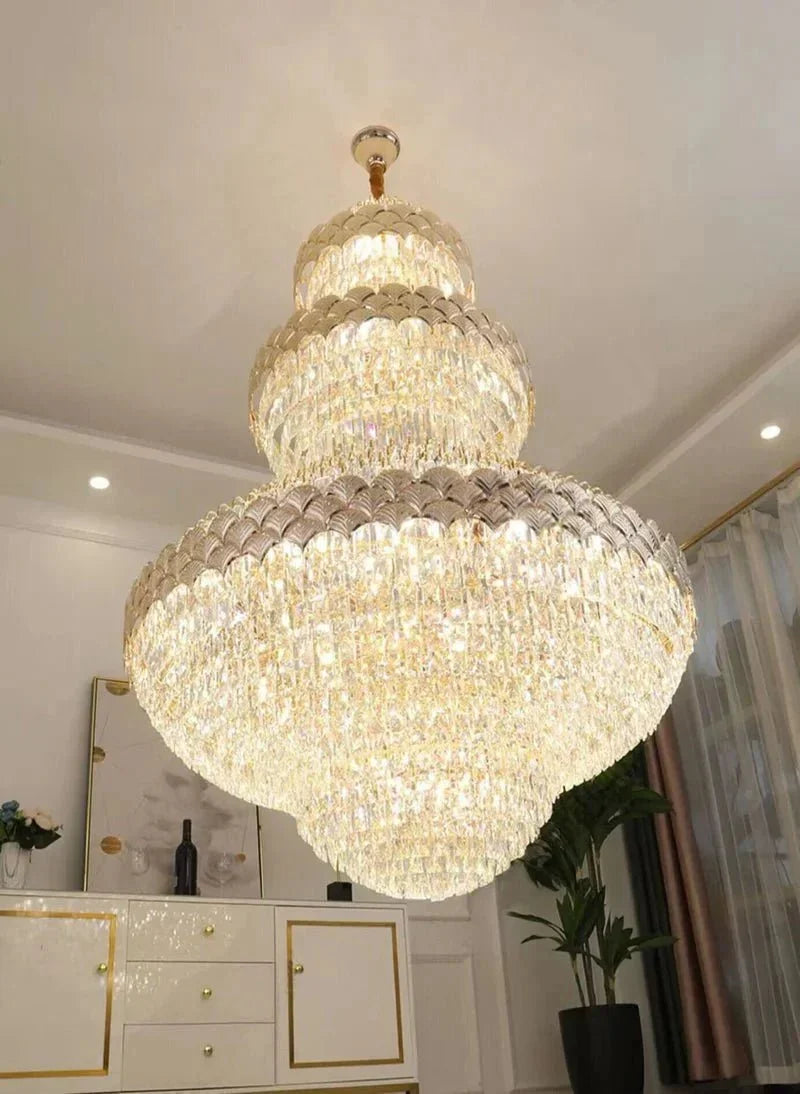 Extra Large Multi - layers Gold Luxury Crystal Chandelier Modern Empire Decrative Crystal Light For Living Room/Foyer/Staircase - D31.5"*H47.2"Warm LightBriglighting