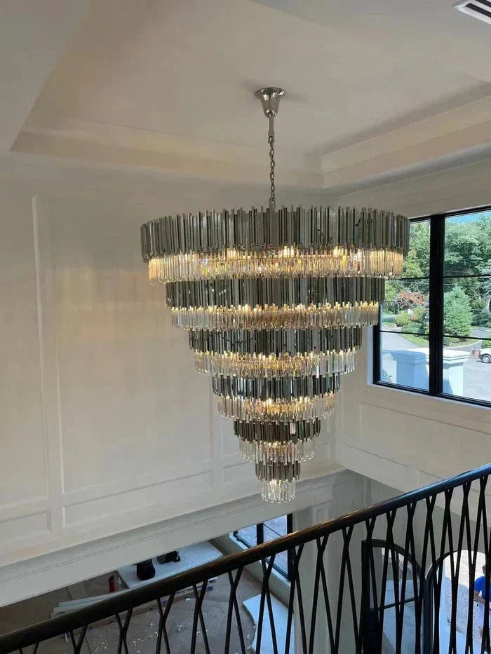 Extra Large Round Cone Tiered Crystal Chandelier for Foyer/Enterway/Living Room - D43"*H47"/117.2kgWarm LightBriglighting