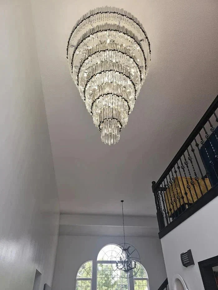 Extra Large Round Cone Tiered Crystal Chandelier for Foyer/Enterway/Living Room - D43"*H47"/117.2kgWarm LightBriglighting
