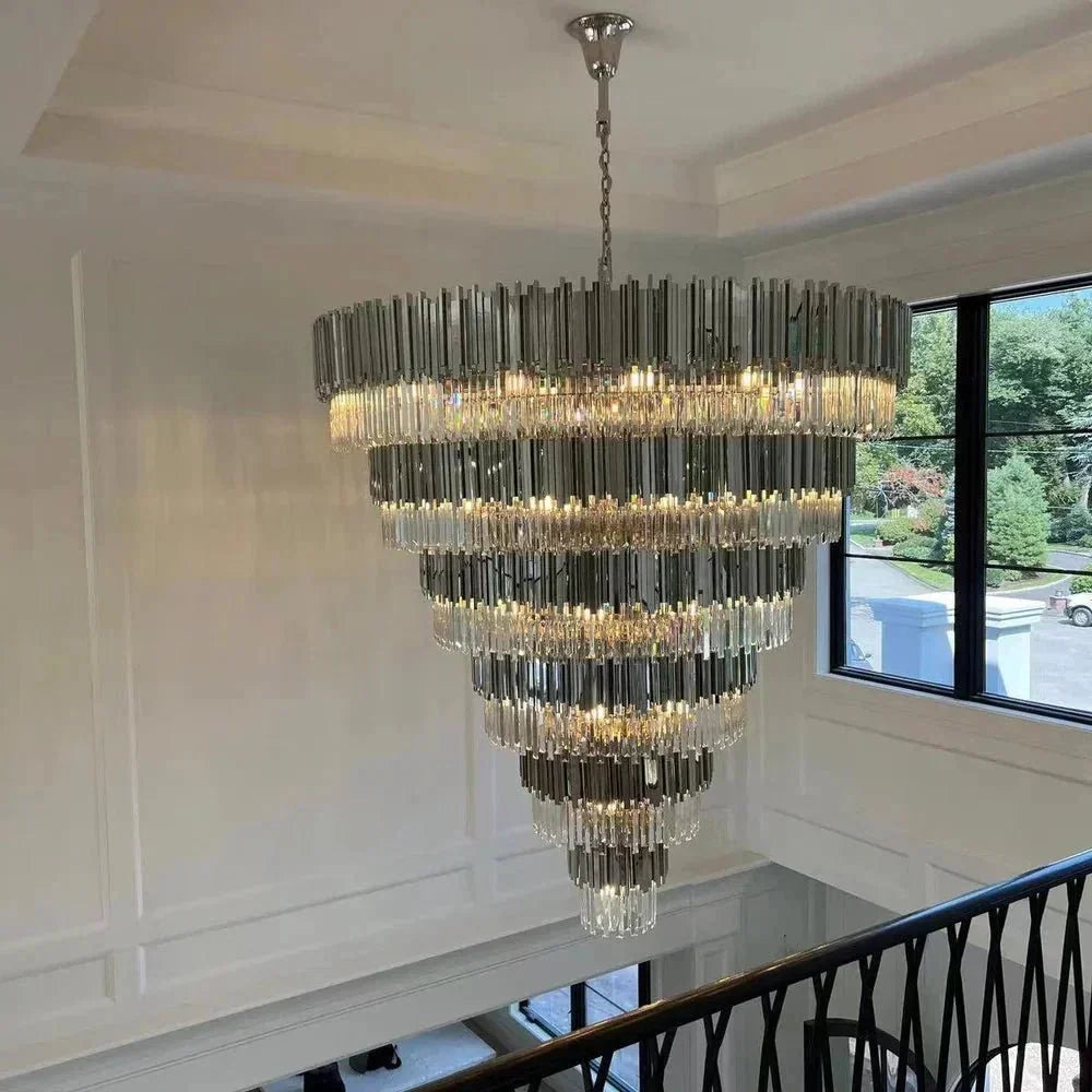 Extra Large Round Cone Tiered Crystal Chandelier for Foyer/Enterway/Living Room - D43"*H47"/117.2kgWarm LightBriglighting