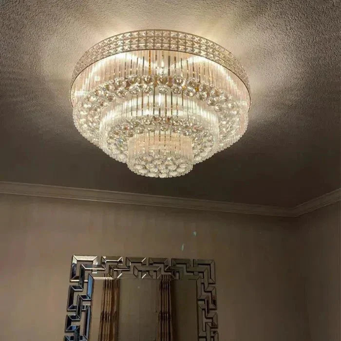 Extra Large Three Layers Round Luxury Flush Mounted Crystal Chandelier for Living Room-Briglighting