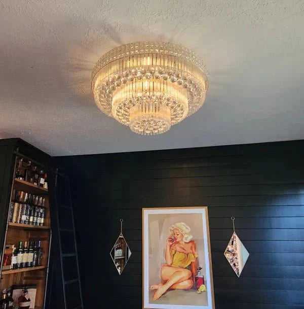 Extra Large Three Layers Round Luxury Flush Mounted Crystal Chandelier for Living Room-Briglighting