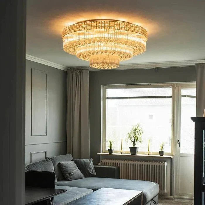 Extra Large Three Layers Round Luxury Flush Mounted Crystal Chandelier for Living Room-Briglighting