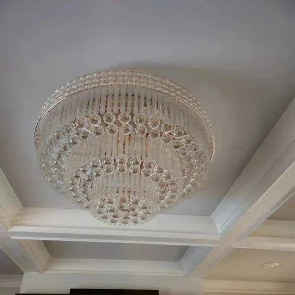 Extra Large Three Layers Round Luxury Flush Mounted Crystal Chandelier for Living Room-Briglighting