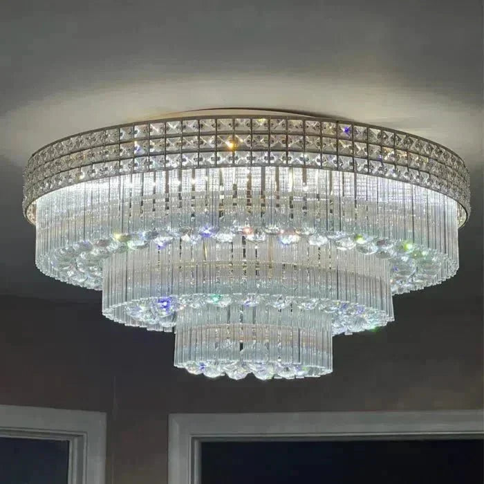 Extra Large Three Layers Round Luxury Flush Mounted Crystal Chandelier for Living Room-Briglighting