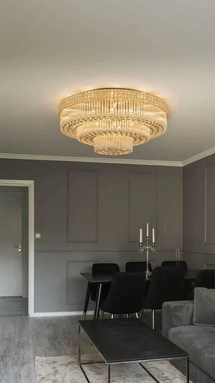 Extra Large Three Layers Round Luxury Flush Mounted Crystal Chandelier for Living Room-Briglighting