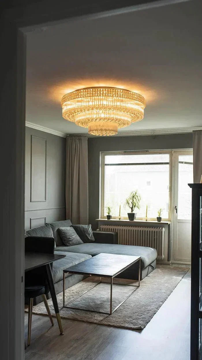 Extra Large Three Layers Round Luxury Flush Mounted Crystal Chandelier for Living Room-Briglighting