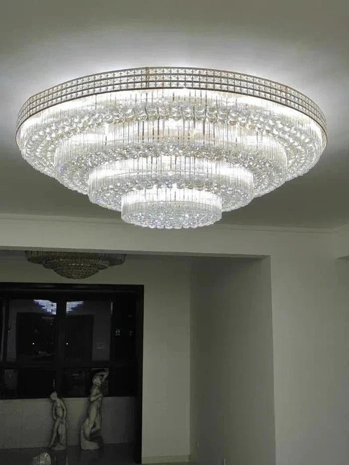 Extra Large Three Layers Round Luxury Flush Mounted Crystal Chandelier for Living Room-Briglighting