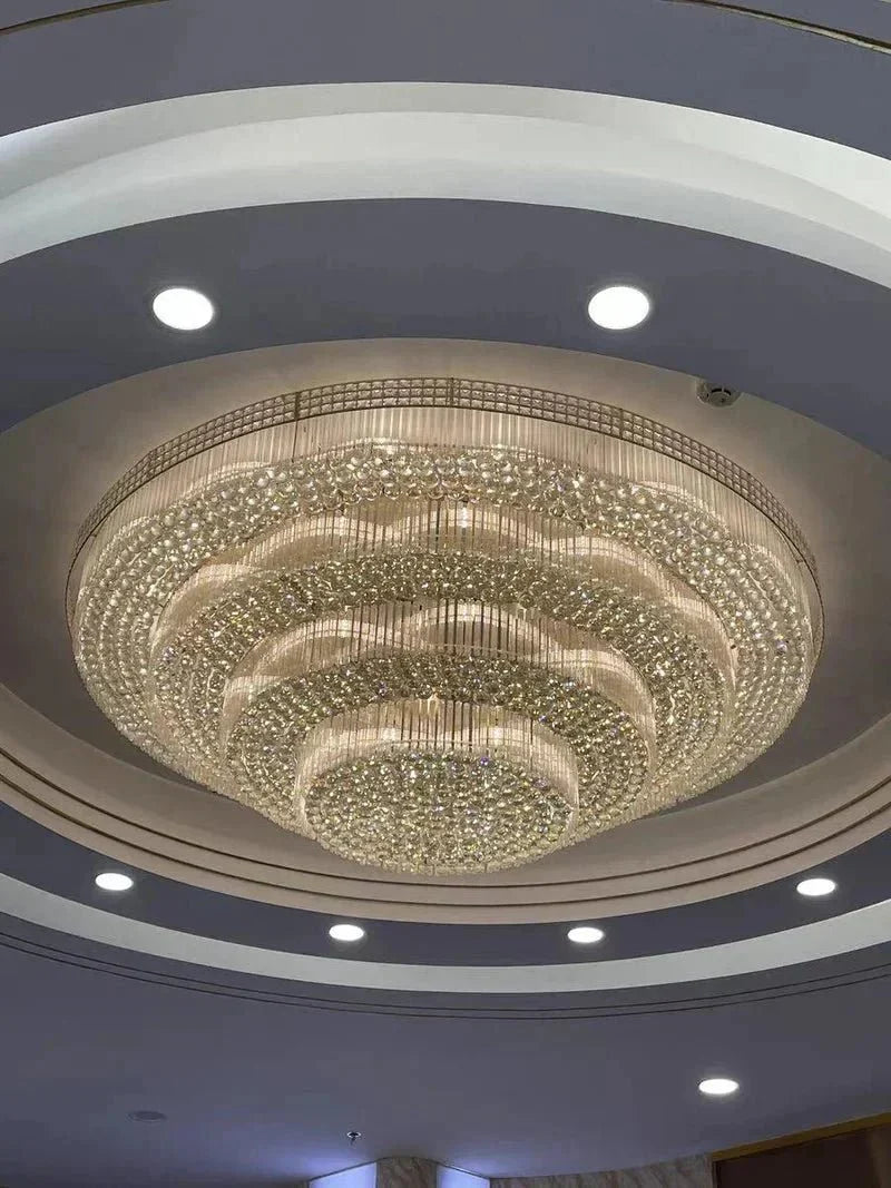 Extra Large Three Layers Round Luxury Flush Mounted Crystal Chandelier for Living Room-Briglighting