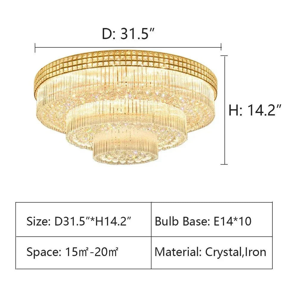 Extra Large Three Layers Round Luxury Flush Mounted Crystal Chandelier for Living Room-Briglighting