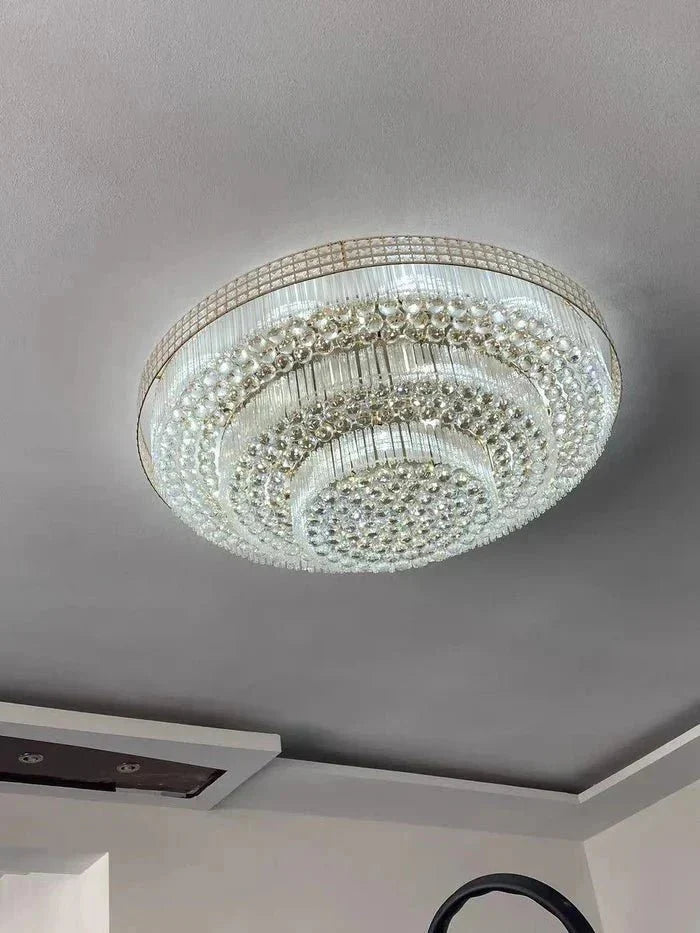 Extra Large Three Layers Round Luxury Flush Mounted Crystal Chandelier for Living Room-Briglighting