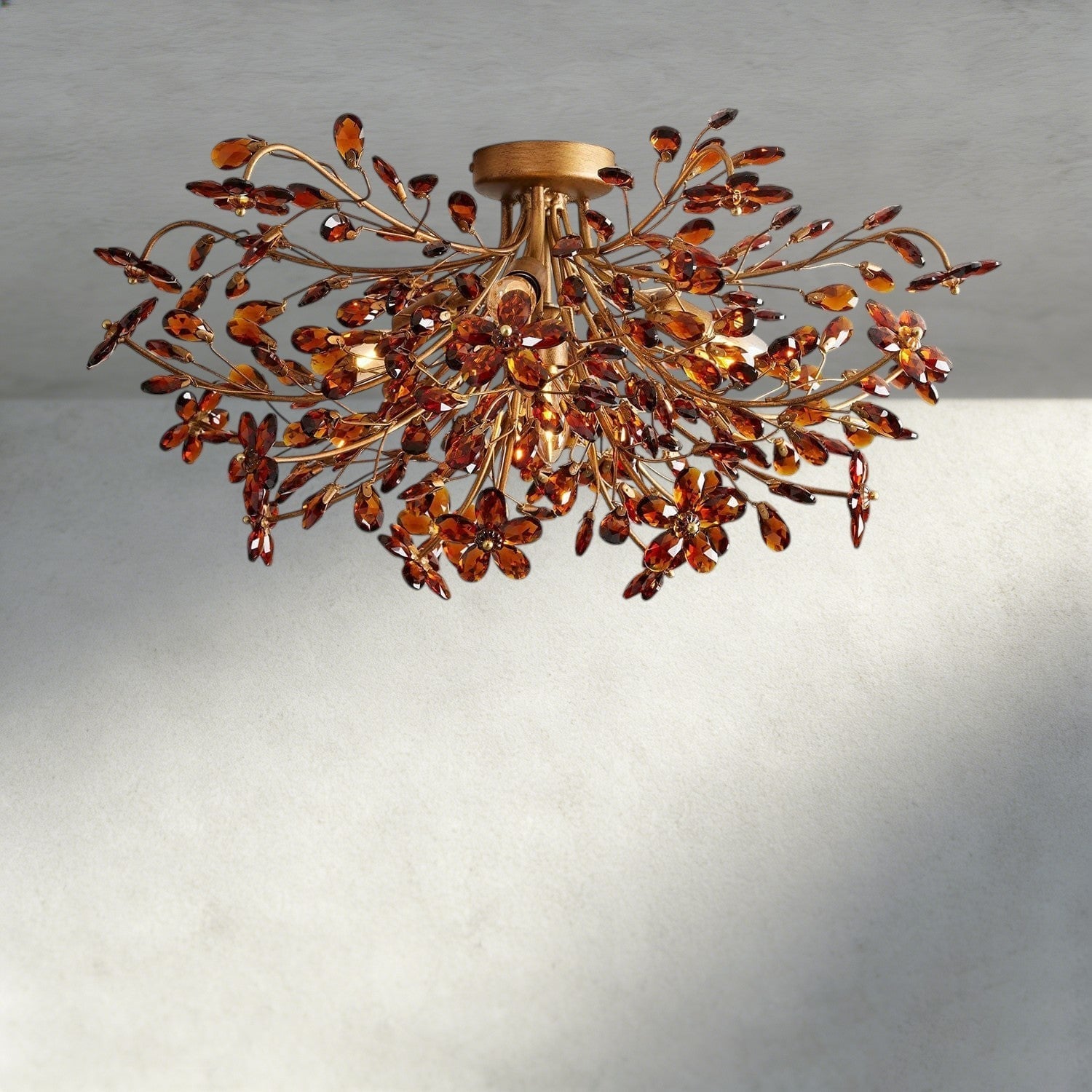 BRASS/AMBER Fiore Flush Mount