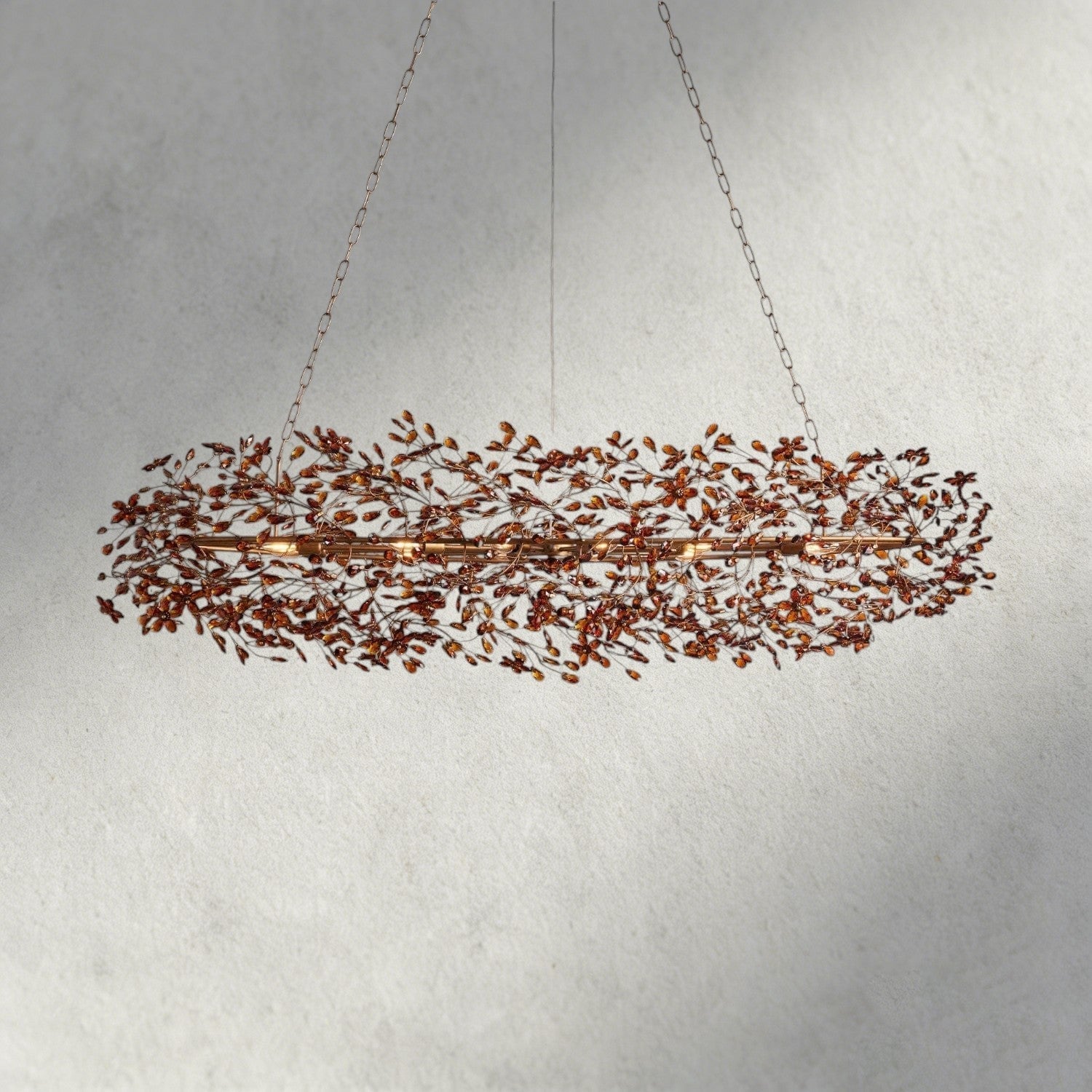 74" / BRASS/AMBER Fiore Oval Chandelier 62", 74"