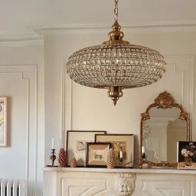 French Empire Vintage Bead Ellipsoid Crystal Chandelier for Living Room/Bedroom - 6 Lights/D25"*H20"/12.3kgDark BronzeWarm LightBriglighting