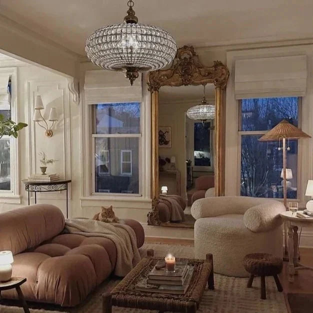 French Empire Vintage Bead Ellipsoid Crystal Chandelier for Living Room/Bedroom - 6 Lights/D25"*H20"/12.3kgDark BronzeWarm LightBriglighting