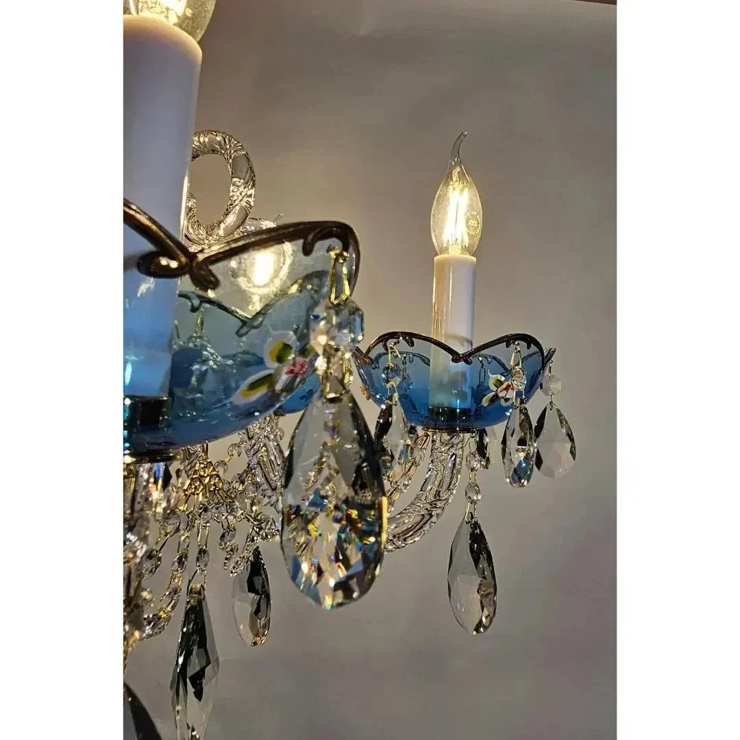 French Romantic Blue Crystal Designer Chandelier for Bedroom/Living Room/Dining Room - 1 Light Wall Lamp: W5.12"*H13"Warm LightBriglighting