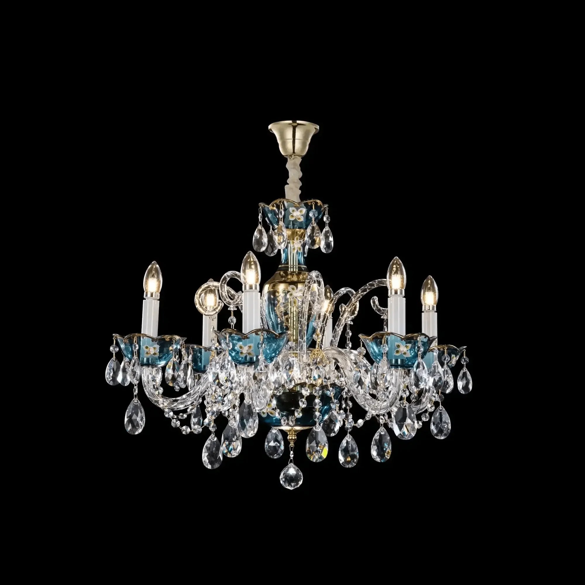 French Romantic Blue Crystal Designer Chandelier for Bedroom/Living Room/Dining Room - 6 Lights:D25.6"*H18.9"/17.5kgWarm LightBriglighting